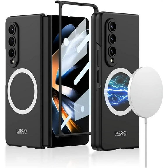 Magnetic Case Compatible with Samsung Galaxy Z Fold 4 with Screen Protector Support Magsafe Wireless Charger Case for Z Fold 4 5G