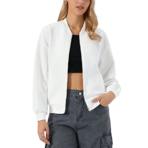 INSPIRE CHIC Casual Jacket for Women Crew Neck Solid Color Long Sleeve Spring Jackets XS White