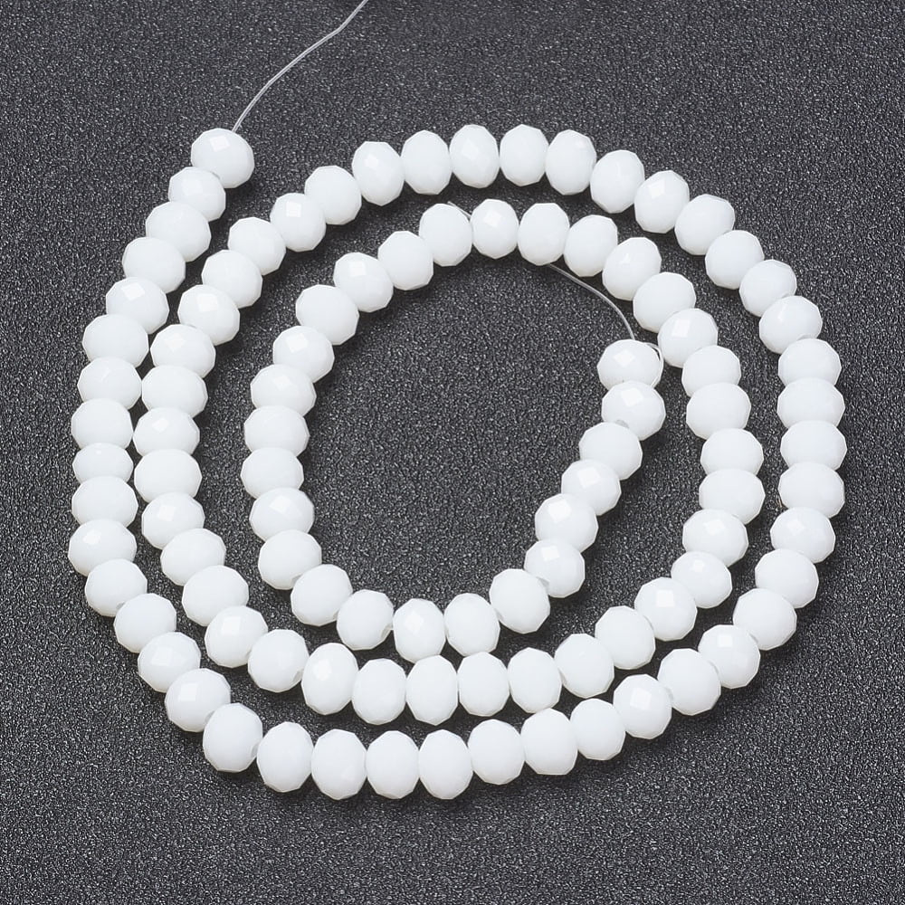 Opaque Solid Color Glass Beads Strands Faceted Rondelle White 10x8mm Hole: 1mm about 63~65pcs/strand 49~50cm