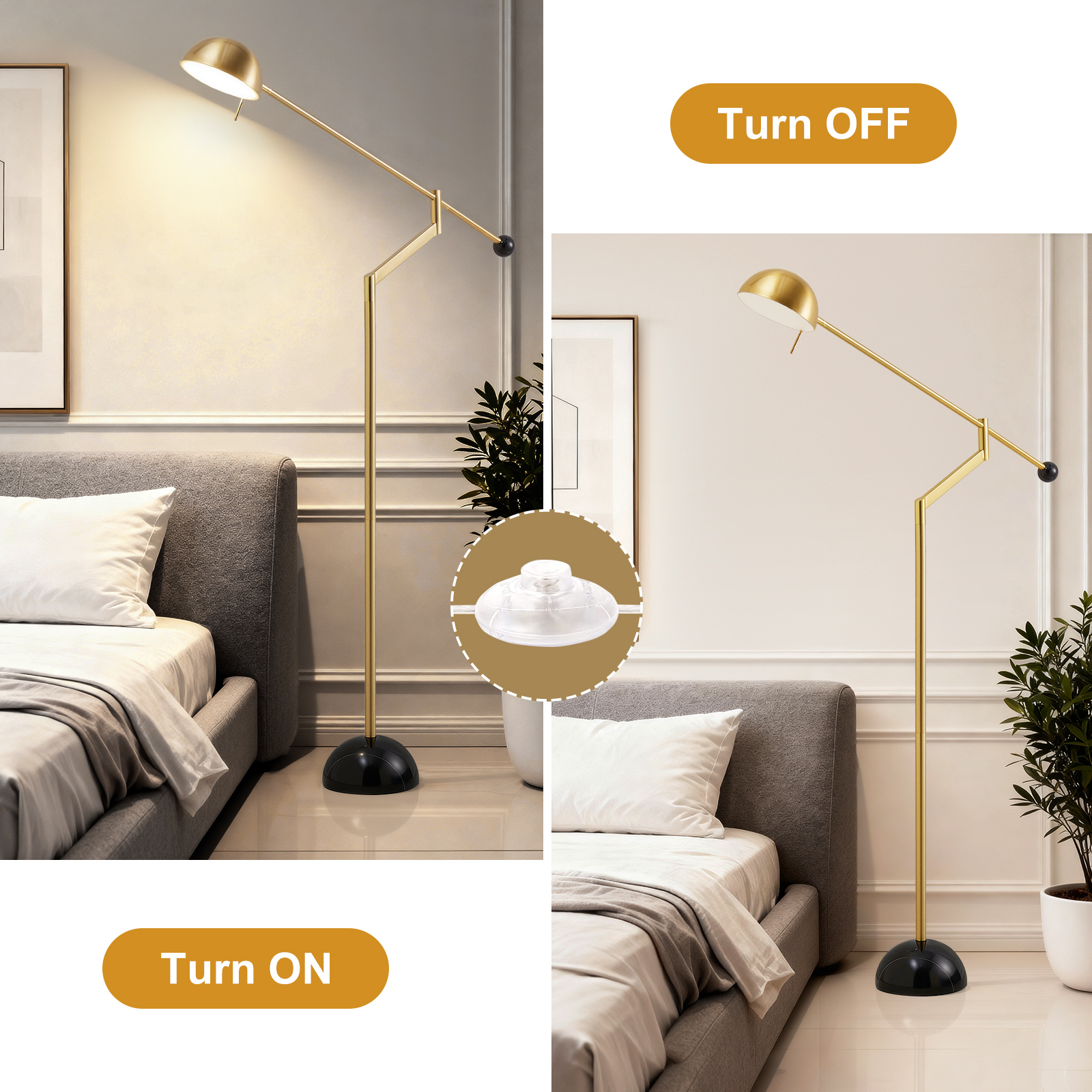natyswan Modern 61-inch Floor Lamp, Marble Base, 9W LED Warm White Light, Indoor Standing Lamp for Living Room & Bedroom（Not Included Bulb）