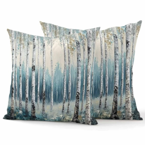Decorative Throw Pillow Covers 16x16 Inch Set of 2 White Trees Forest Home Decor Pillow Cases for Couch, Retro Oil Painting Cushion Case for Living Room Bedroom Bed Car Chair
