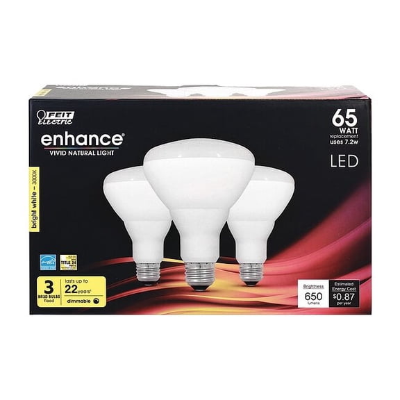Feit Electric LED,7.2 W,BR30,Medium Screw (E26),PK3 BR30DM/930CA/3