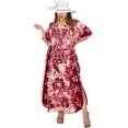 thumbnail image 2 of HAPPY BAY Women's Summer Batik Caftan Loungewear House Dashiki Dress V Neck Kaftan Nightshirts for Women Sleepwear 2X-3X Maroon, Turtle, 2 of 6
