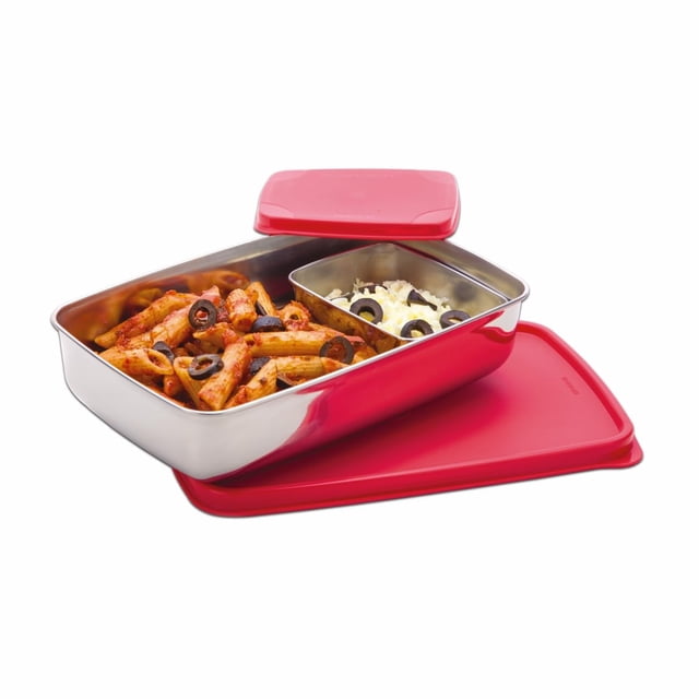 Boîte à Lunch Compacte en Acier Inoxydable - Rouge, 150 Ml+850 ml / Deux Compartiments avec Couvercle Hermétique - Résistante aux Fuites, Compatible Micro-Ondes