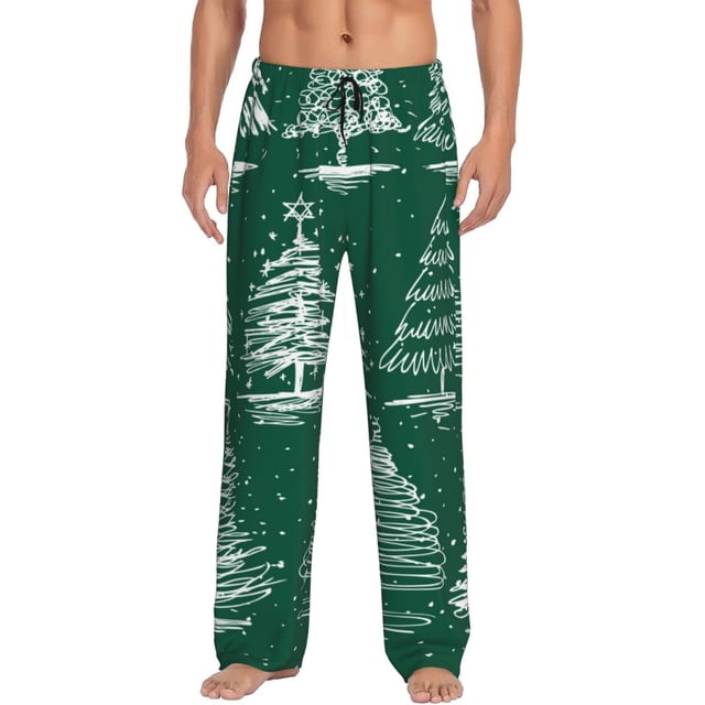 Fotbe Christmas Trees Pantalones de Pijama para Hombre, Pantalones de Dormir, Pantalones de Casa con Cintura Ajustable y Bolsillos-Medium