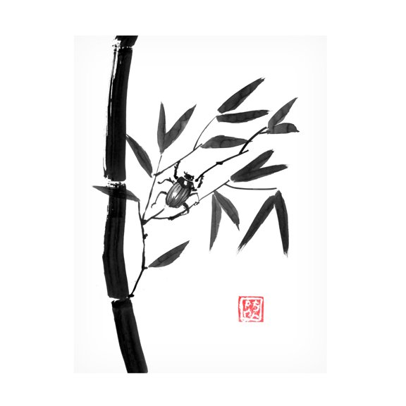 Canvas Wall Art - Pechane 'Bamboo And Beetle' Wall Art for Living Room, Bedroom, or Office Décor by Trademark Fine Art - 14 x 19 Inches