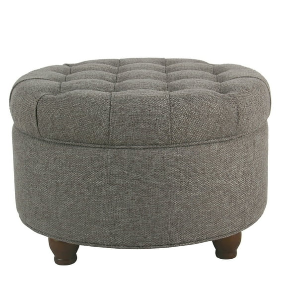 Benjara 25" Contemporary Fabric Upholstered Wood Ottoman in Dark Gray