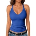 thumbnail image 2 of Vamuko Women's Halter Tank Tops Sleeveless V Neck Tops Summer 2026 Ribbed Crop Basic Going Out Lightweight Camisole Tight Slim Fit Y2k Shirts Blue XL, 2 of 5