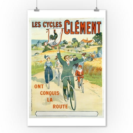 Les Cycles Clement - Ont Conquis la Route Vintage Poster France (9x12 Art Print, Wall Decor Travel (Best Cycling Routes In France)
