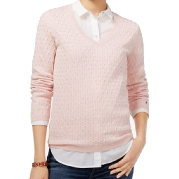 Tommy Hilfiger - Tommy Hilfiger NEW Pink Women's Size XS V-Neck Cable ...