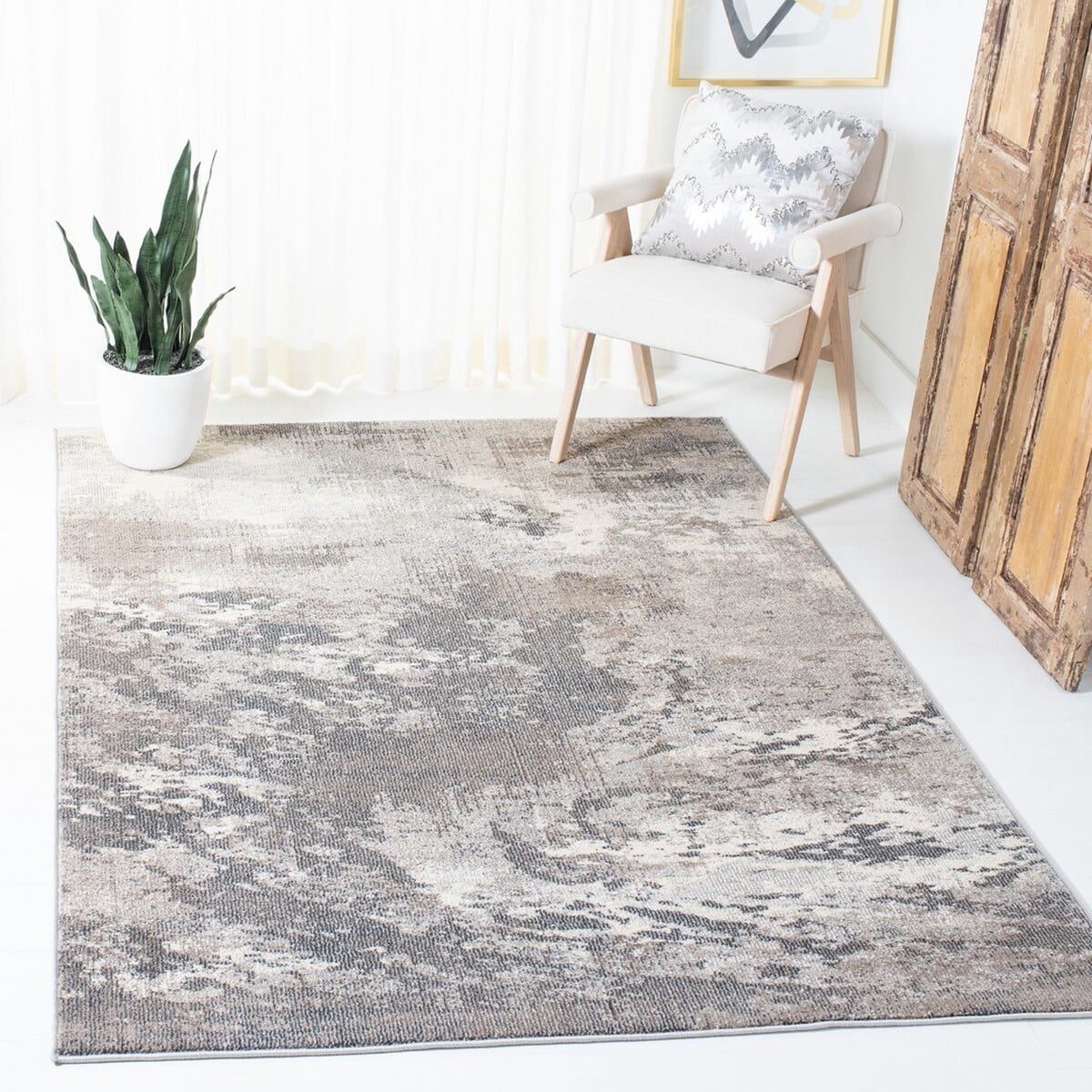 SAFAVIEH Madison Oscar Abstract Distressed Area Rug, Beige/Grey, 4' x 6'