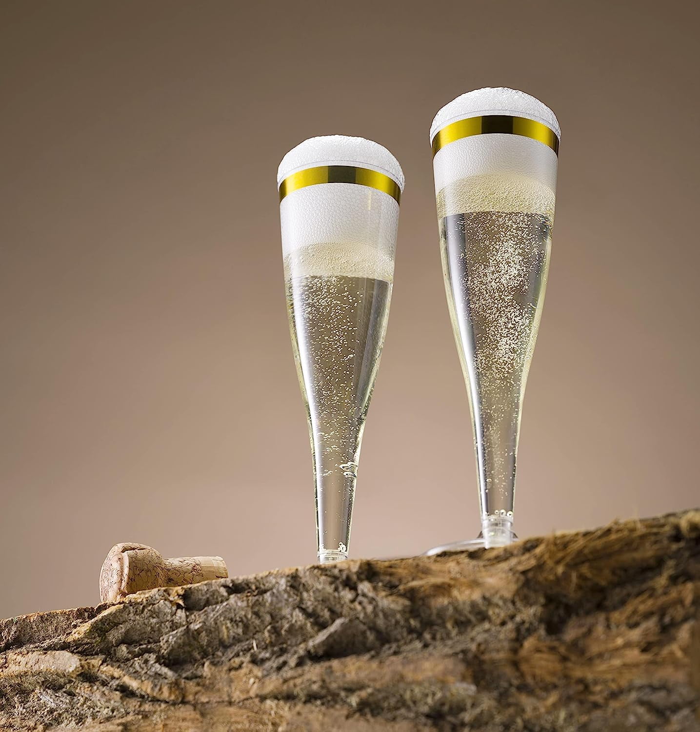50 Pack Gold Rimmed Plastic Champagne Flutes 5 Oz Clear Plastic Toasting Glasses Fancy Disposable Wedding Party Cocktail Cups with Gold Rim