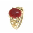 thumbnail image 1 of Genuine natural oval cabochon red coral ring Hawaiian plumeria 14k yellow gold size 9, 1 of 7