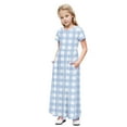 thumbnail image 1 of biudgviw Robe Décontractée pour Filles à Carreaux Manches Courtes Col Rond Robe Longue d'Été avec Poches 4-14 Ans, 1 of 7