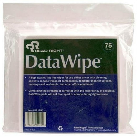 Datawipe Office Equipment Cleaner, Cloth, 6 X 6, White, 75/pack | Bundle of 5 Packs