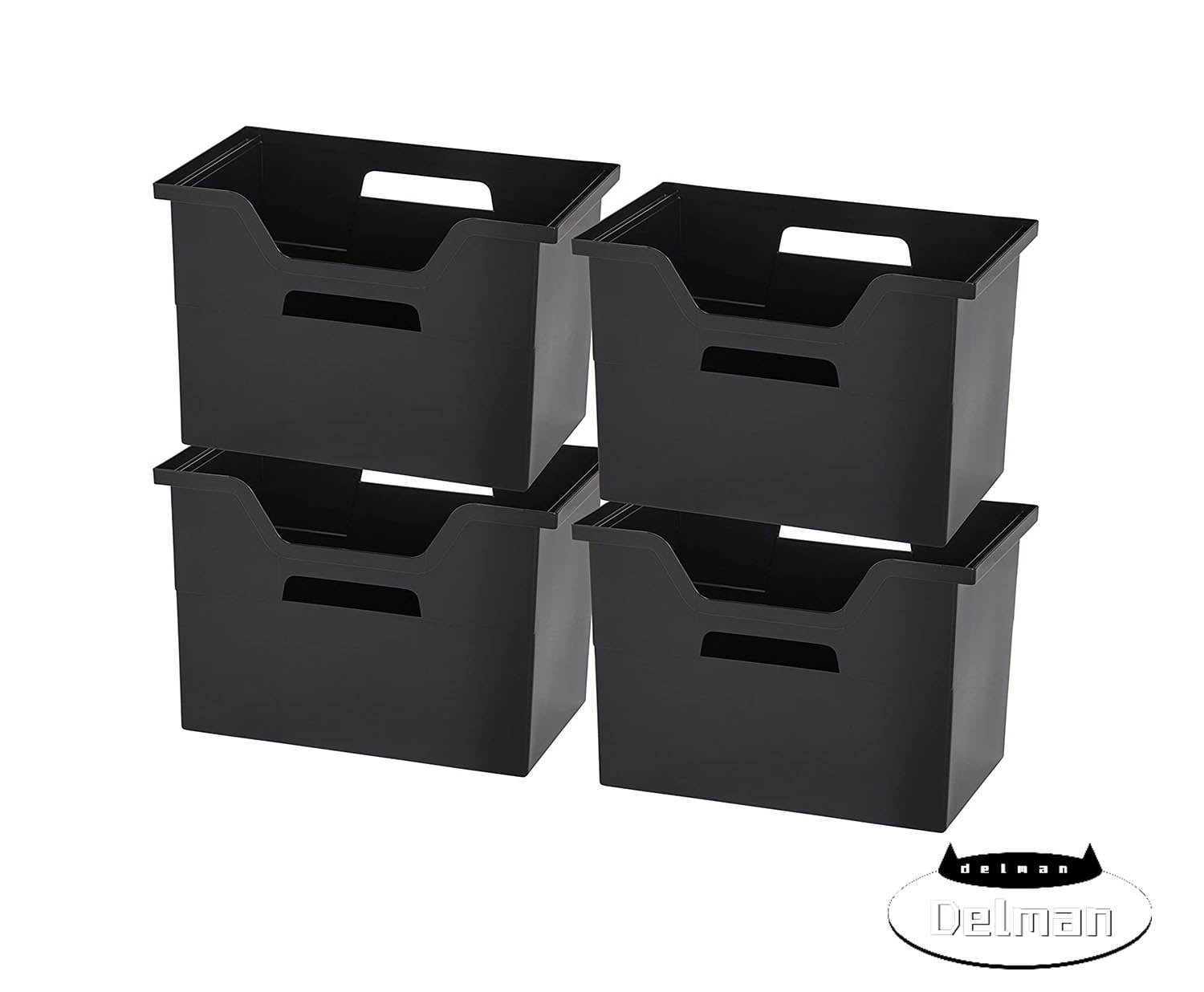Large Portable Desktop File Box, Black 4 Pack, Side Handles, Hanging