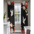 thumbnail image 4 of Black Crane Sheer Curtains 84 Inch Length 2 Panels Set for Living Room/Bedroom, Vintage Red Teal Spring Floral Botanical Kitchen Curtains Grommet Semi-Sheer Curtains Window Treatments 52"x84"x2, 4 of 7