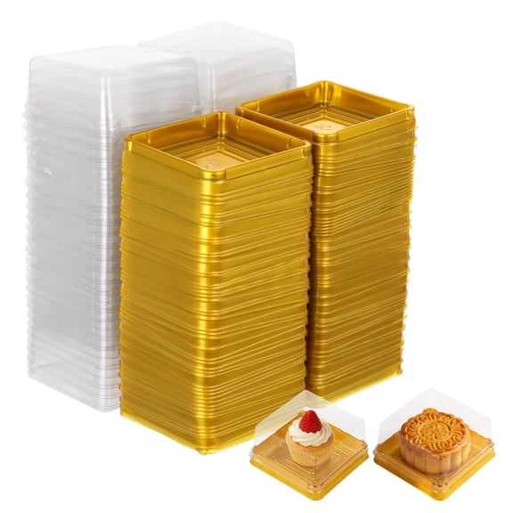 150 Pcs 3 Inch Mini Cake Box, Clear Plastic Cupcake Box with Lids Single Square Dessert Container Mooncake Packing Box for Individual Muffins Cookies