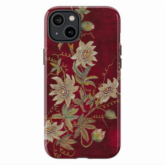 Vintage Floral Burgundy Phone Case for iPhone, Elegant Botanical Design Protective Cover, Classic Nature-Inspired iPhone 16 15 14 13 12 11 Pro Max Mini Case