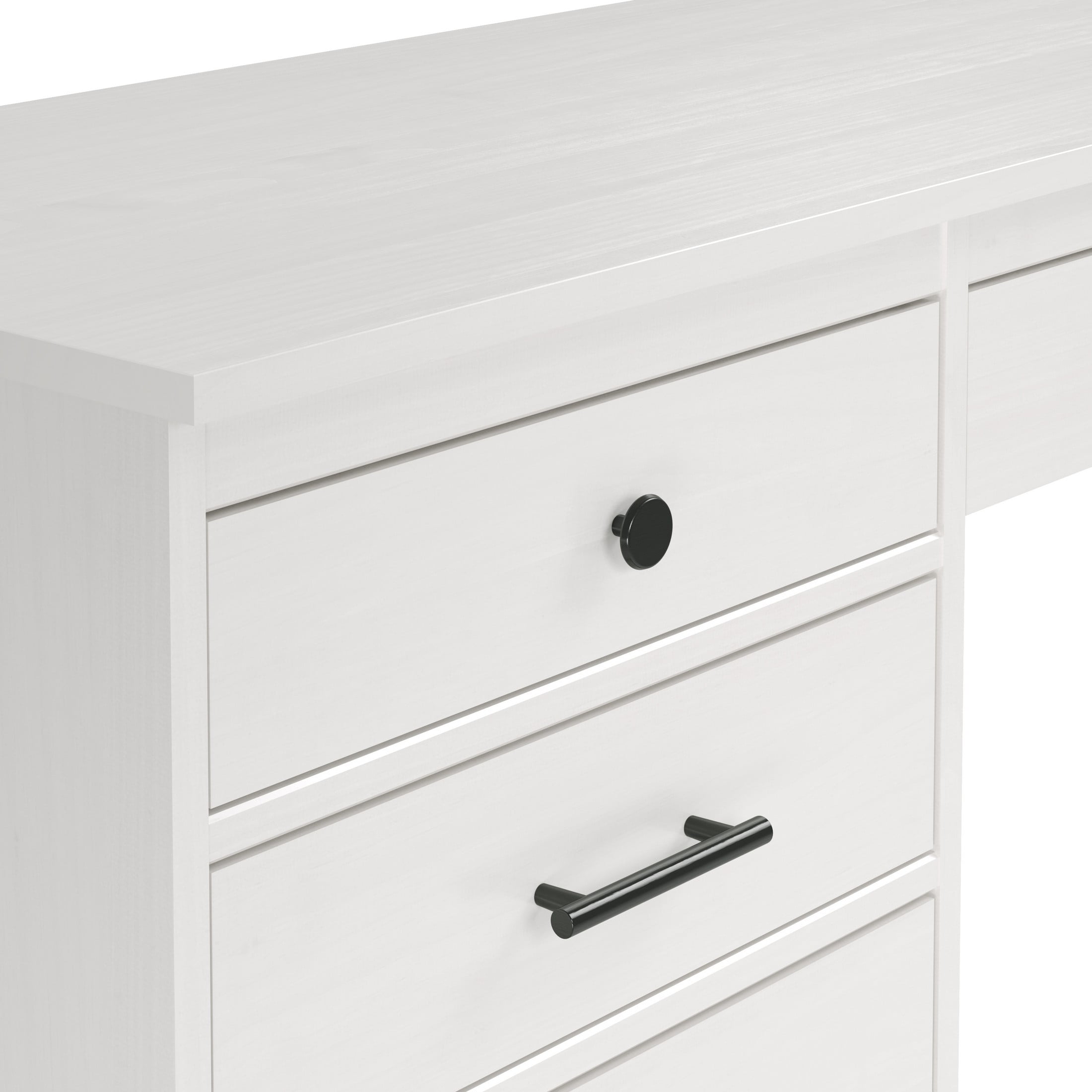 Linon Vaughan Computer Desk with File Cabinet and 3 Drawers, 65" Wide, Whitewash Finish