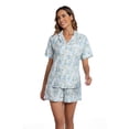 thumbnail image 3 of LUBOT 100% Cotton Pajamas for Women 2 Piece PJ Set Woven Poplin Ladies Button Down Short Sleeve Summer Sleepwear Peony M, 3 of 8