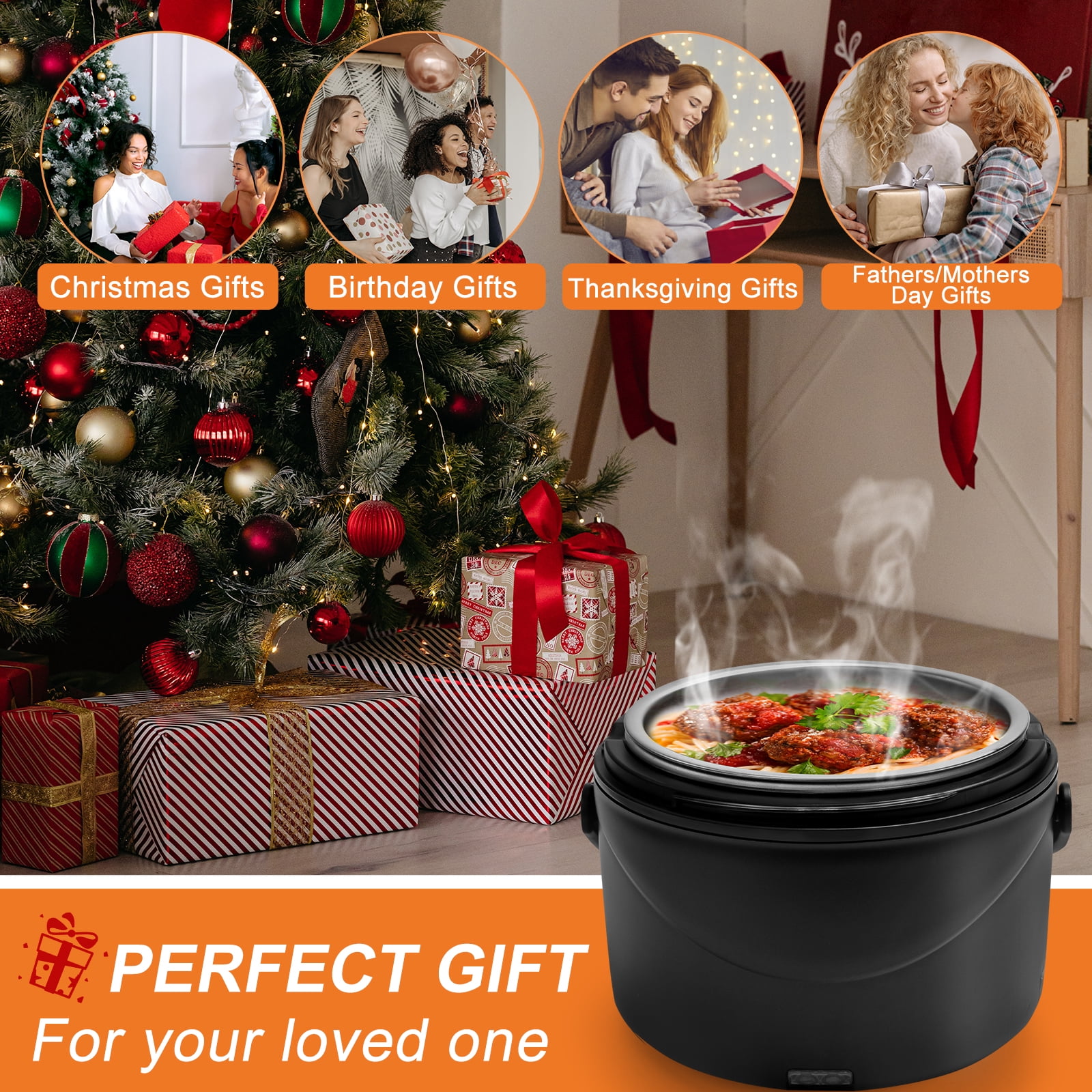 Aotto Electric Lunch Box Food Warmer, 39 oz Personal Food Heater 4 in 1 Heated Lunch Box for Office/Car/Truck/Travel, 12V/24V/110V/220V