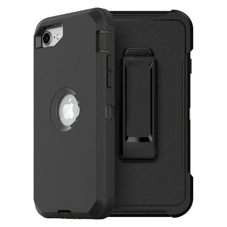 For Apple iPhone SE 3rd Generation 2022 / iPhone SE 2nd Generation 2020 Heavy Duty Shockproof Armor Protective Hybrid Case Cover With Clip Black/Black