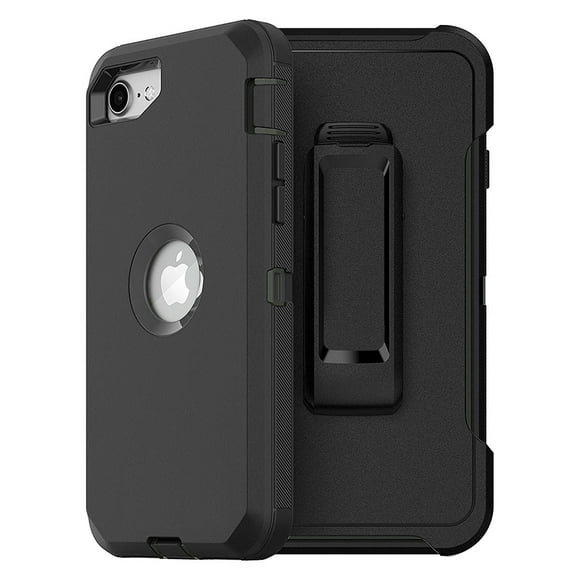 Pour Apple iPhone SE 3e Génération 2022 / iPhone SE 2e Génération 2020 Étui Hybride Robuste Antichoc avec Armure Protectrice et Clip Noir/noir