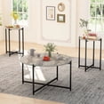 thumbnail image 2 of LinkRomat Coffee Table Set of 3, Round Coffee Table and End Table Sets, Living Room Table Set with Metal Cross Base Frame, Grey & Black, 2 of 6