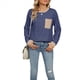 thumbnail image 2 of Camisas de Larga para Mujer, Cuello Redondo A Rayas, Corte Holgado, Camiseta de Bloques de Color Otoño 2025 con Bolsillo Tiras Azul Marino M, 2 of 10