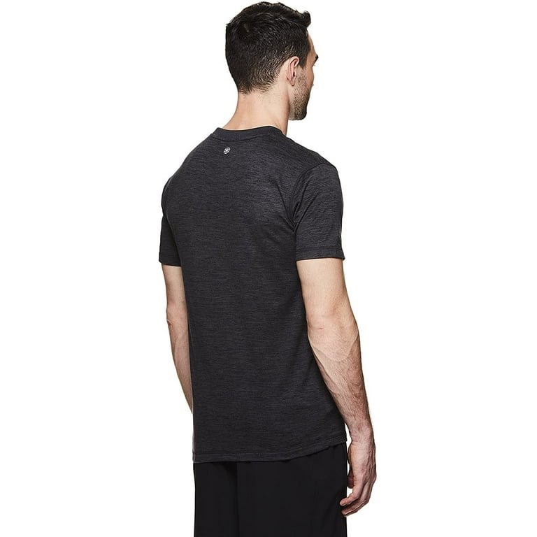 Gaiam Men's Everyday Basic V Neck T Shirt - Short Sleeve Yoga & Workout Top  - Black Heather Everyday, Small 