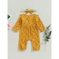 thumbnail image 5 of Baby Girls 2 Piece Outfits Ruffle Long Sleeves Floral Romper and Headband for Toddler Infant Fall Cute Clothes, 5 of 10