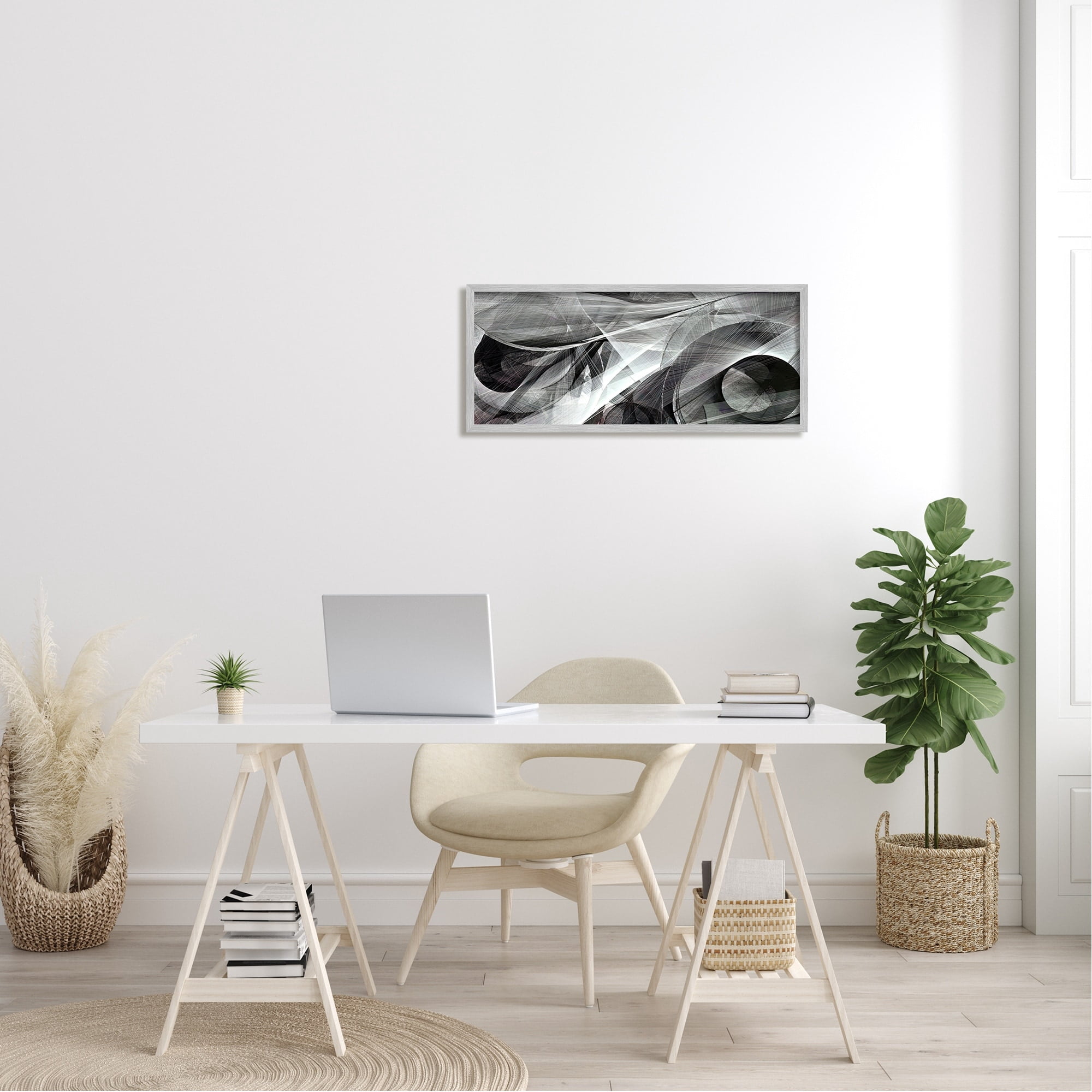 Stupell Industries Monochrome Abstract Shapes Dense Geometric Circular Lines Framed Wall Art, 30 x 13, Design by Alpenglow Workshop