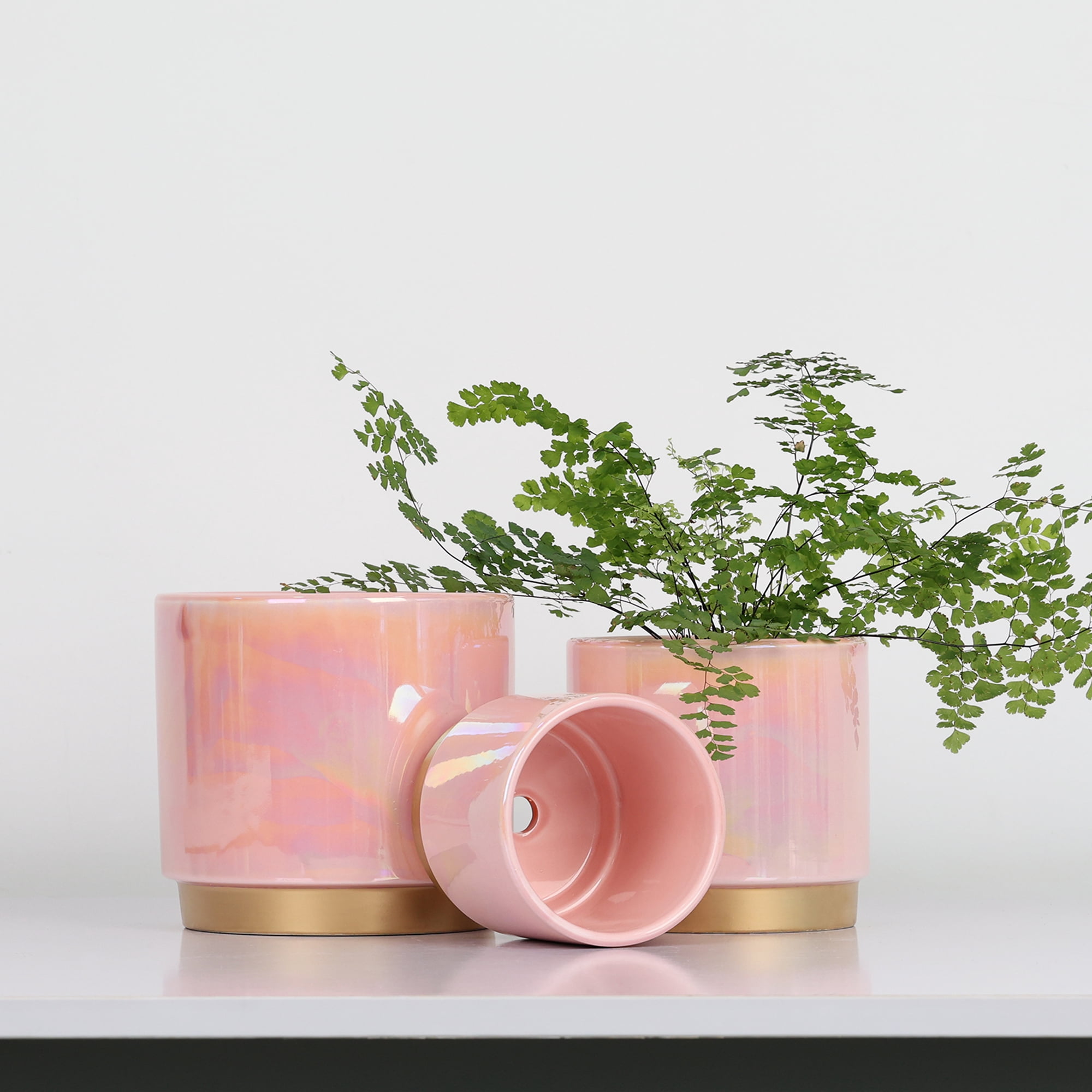 YFFSRJDJ Pink Indoor Plant Pots for Plants, Ceramic Planter with Drainage Hole, 6.0 inch+5.0 Inch+4.0 Inch. Succulent Orchid Flower Pot - Rainbow Pearl Glaze