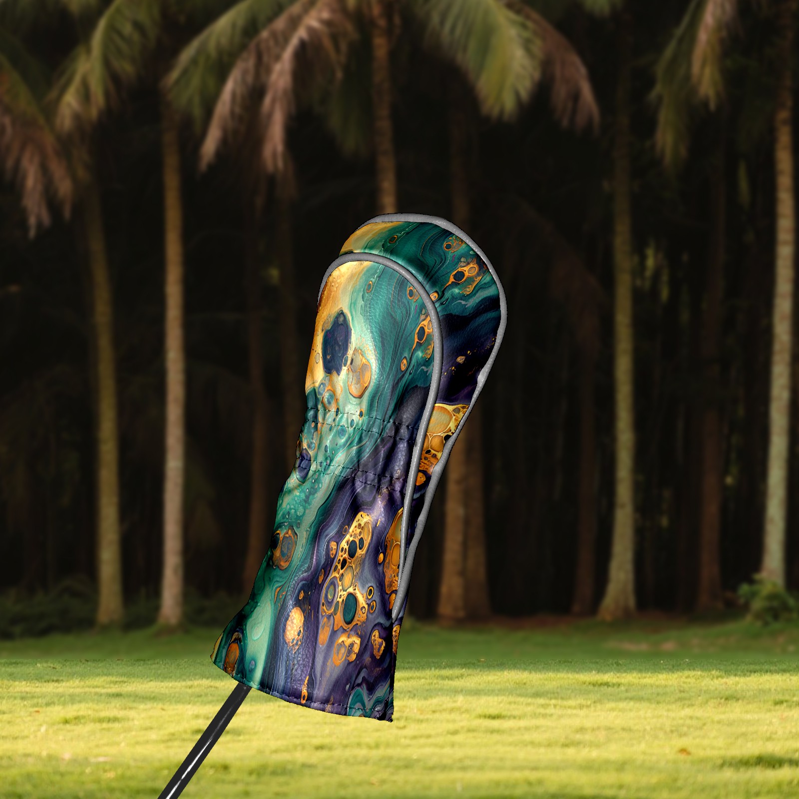 Golf Club Covers, Teal GoldMarble Premium PU Leather Driver Hybrid Putter Head Covers with Velvet Lining, Waterproof Golf Gifts for Men Women