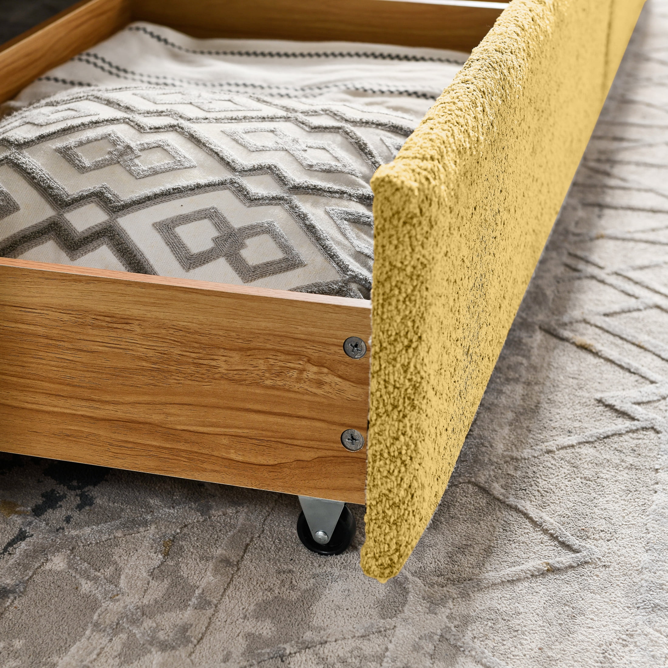 Noble House Zenton Queen Size Boucle Daybed, Upholstered Tufted Sofa Bed Frame with Under-Bed Storage Drawers, Yelllow