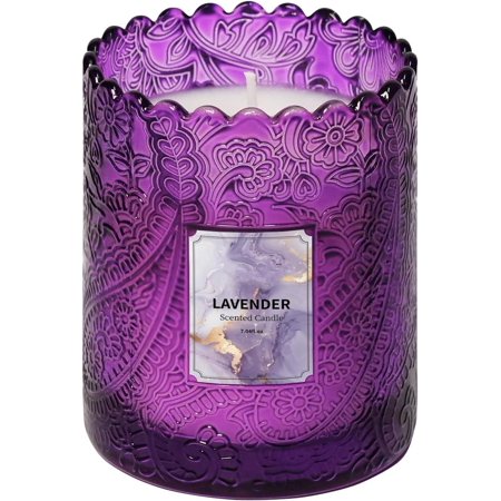 Lavender Scented Candles for 7 oz Soy Candle in Embossed Glass Jar Subtle Relaxing Candle for Yoga Bath Aesthetic Decor for Women