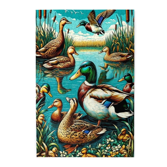 1000 PCS Lakeside Ducks 1000 Piece Vibrant Jigsaw Puzzle,Creative Activity Hobbies For Adults,Stunningly Vibrant Colors,Great For Relaxation And Display For Puzzle Lovers,Wooden Puzzles