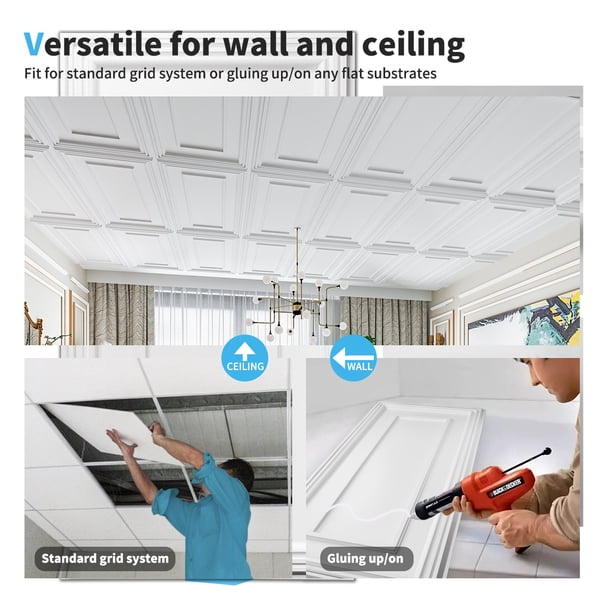 Art3d PVC Ceiling Tiles,Drop Ceiling Panel,24x48 inch(12-Pack