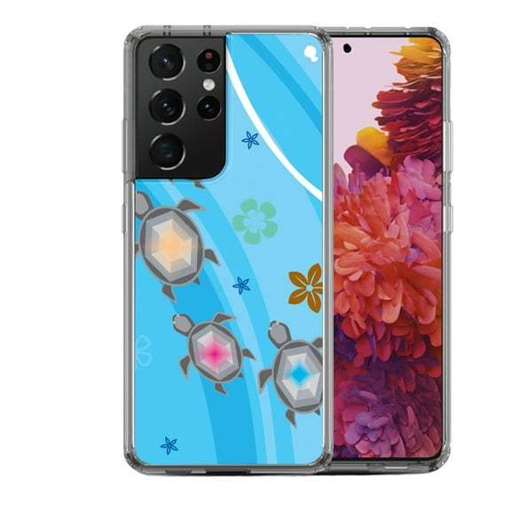 Shockproof Hybrid Bumper Phone Case for Samsung Galaxy S21 Ultra, by OneToughShield ® - Happy Turtle