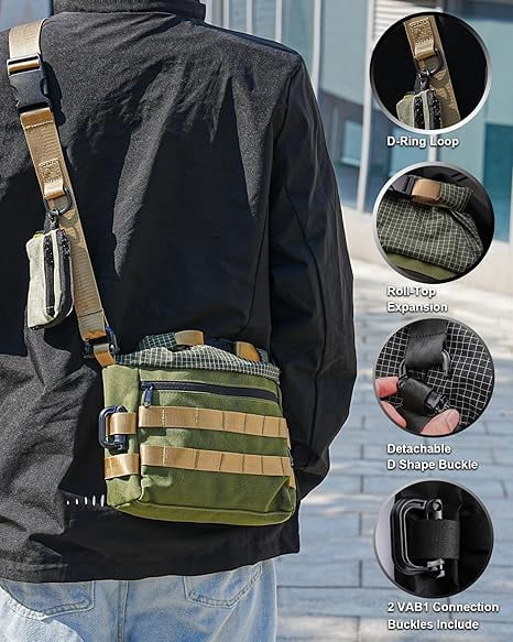 VIPERADE Crossbody Sling Bag for Men, Rolltop Messenger Shoulder Bag, EDC Handbag for Travel Hiking Outdoor Sports, Tan