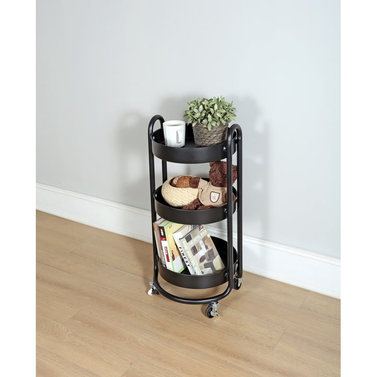 Free Shipping! Mainstays Metal Utility Cart, 3 Tier Round, Black