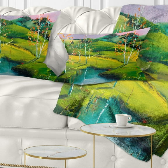 Designart Endless Green Pastures - Landscape Painting Throw Pillow - 12x20