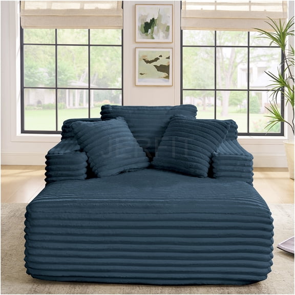 JERFIT Cloud Couch Sofa Bed, Fluffy Corduroy Convertible Chaise Lounge for Living Room, No Assembly, Blue