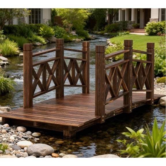 Toauuo Wooden Garden Bridge Footbridge, for Backyard Ponds Creeks Streams Walkways, Solid Wood Water-Resistant Varnish, Safety Handrails, 264 Lbs Weight Capacity, Decorative Outdoor Yard Bridge