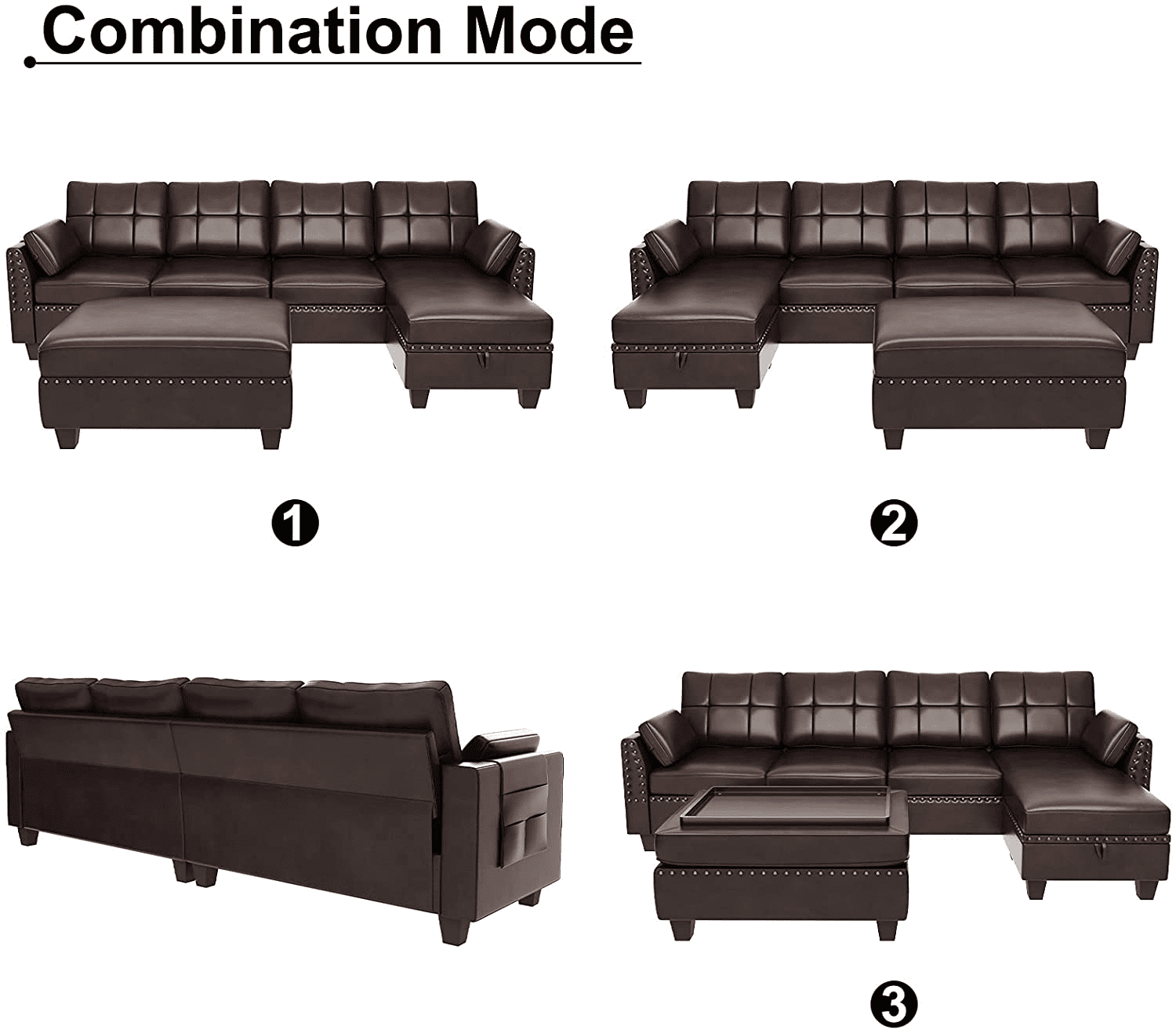 Buy HONBAY Faux Leather Sectional Sofa Set L Shaped Couch with Chaise & Ottoman Brown Online at