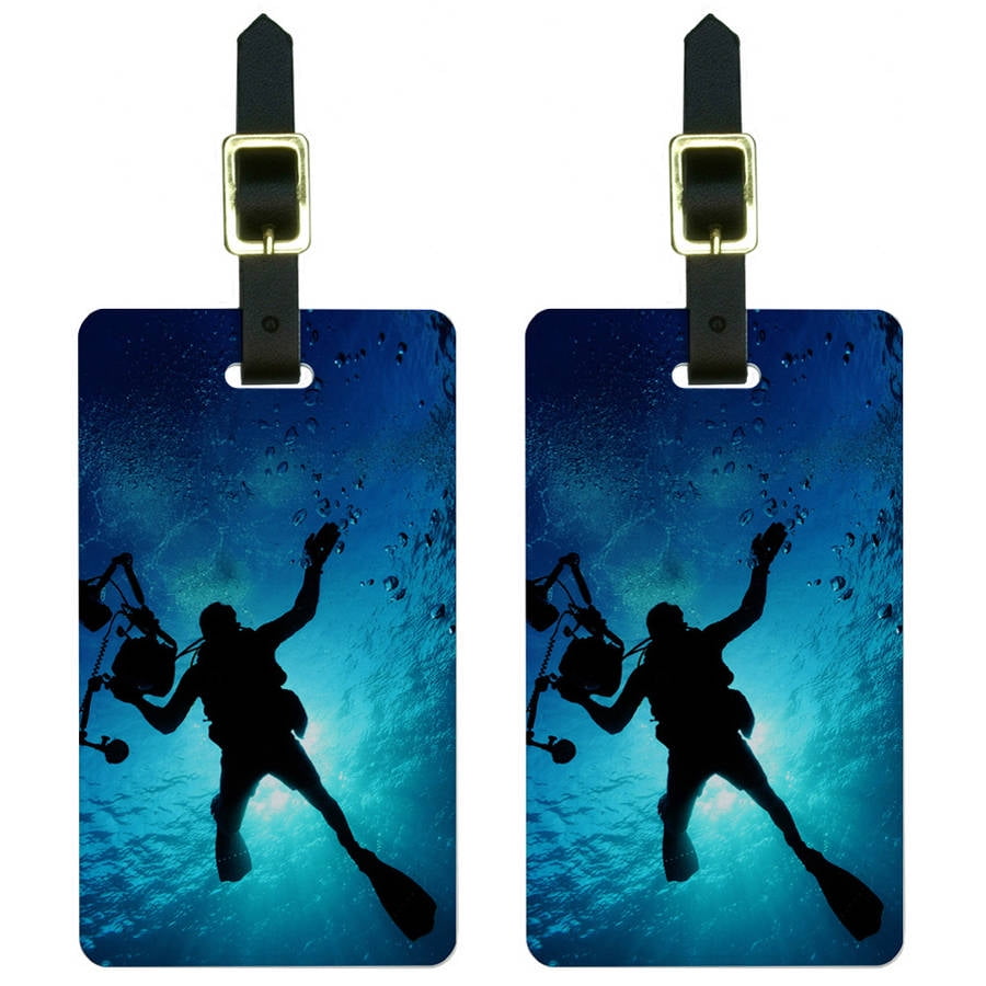 Scuba Diver Diving Underwater Luggage Tags Suitcase CarryOn ID, Set of