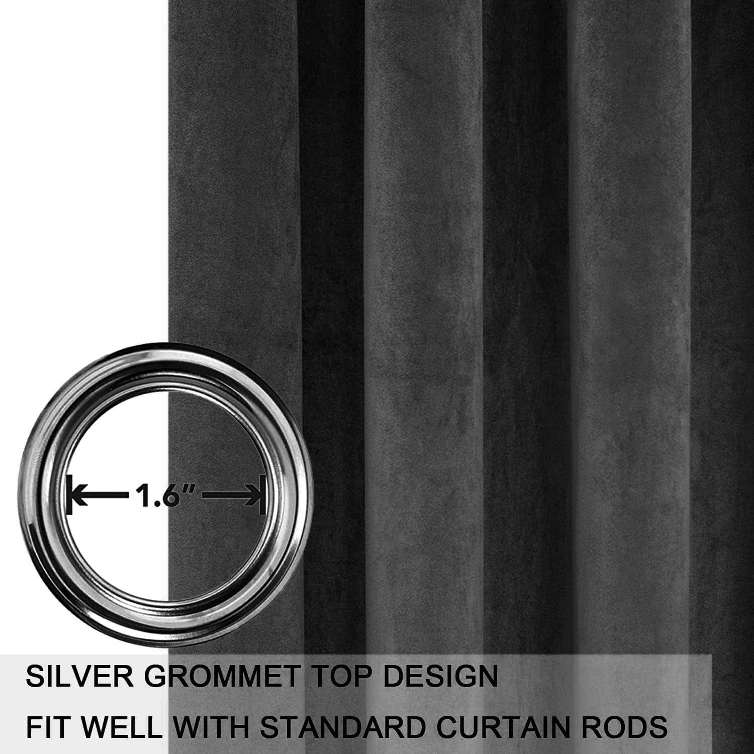 SMILETIME Dark Grey 52 X 108in Velvet Curtains with Grommet, Thermal Insulated Soft Privacy Noise Reducing Light-filtering Velvet Drapes for Living Room, 2 Panels