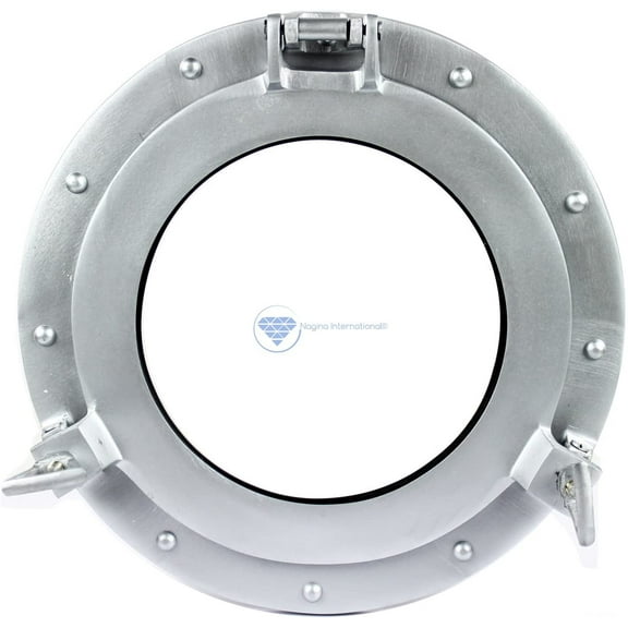 Nagina International Silver Deco Powder Coated Premium Nautical Aluminum Pirate's Ship's Porthole Clock Mirror & Window | Exclusive Wall Decor Accent 8 Inches, Window(Transparent Glass)