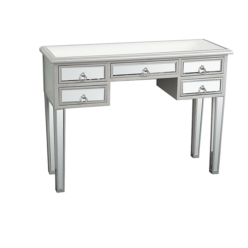 Ktaxon 5 Drawer Mirrored Makeup Table Desk Vanity Furniture Nightstand Glass Silver